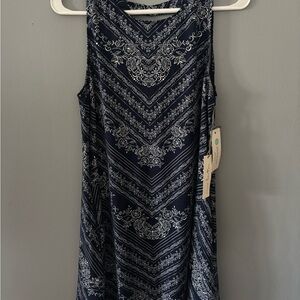Navy Blue Patterned Sleeveless Top
